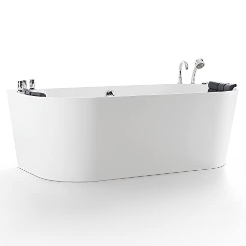 Empava 59-Inch Freestanding Whirlpool Bathtub Oval With 8 Hydromassage Adjustable Water Jets Luxury Acrylic Massage Spa Soaking Bath Tub Double Ended , White #TOP4