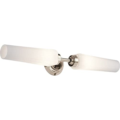 Image of Kichler Truby 24.75 Inch 2 Light Vanity Light with Satin Etched Cased Opal Glass in Polished Nickel
