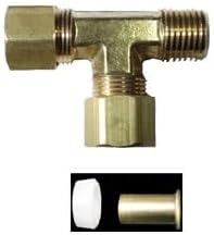 1/2" Brass Compression x 3/8" Male Run Tee w/Plastic Sleeve and Tube Insert for Poly Tubing (6 PK)