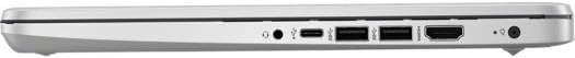 Side view of HP 14 Laptop showing USB, HDMI, and audio ports.