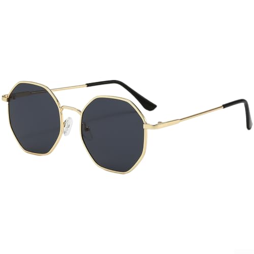 Yelvera Lunettes de soleil vintage en métal avec verres dorés et roses Protection UV375 pour homme (B)