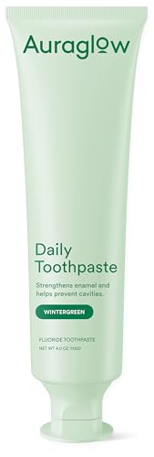 Auraglow Daily Toothpaste, Anticavity Fluoride Toothpaste, Helps Prevent Cavities, Helps Strengthen Enamel, Freshens Breath, for Adults, Kids Oral Care, Wintergreen Flavor, 4 oz (1 Pack)