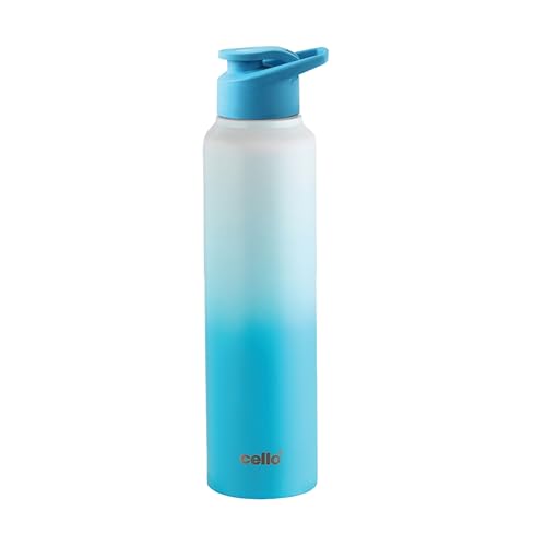 Image of CELLO Aqua Pro Max Stainless Steel Water Bottle 1000 ml White & Blue | ISI Certified Single Wall Rust & Leakproof Fridge Safe Stylish Easy Grip Colorful Steel Water Bottle For Office & Daily Use