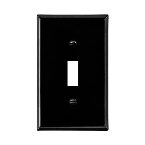 Image of ENERLITES Toggle Light Switch Metal Cover Plate, Wall Plate, Corrosion Resistant, Standard Size 1-Gang 4.50 inch x 2.76 inch, Powder Coated Stamped Steel, 7711-BG, Black Gloss | Fits standard toggle switches; Rust-proof stamped steel; Smooth gloss finish; Standard 1-gang; 7711-BG