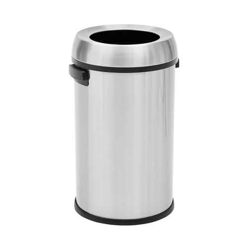 Image of 65L /17 Gal Commercial Trash Can, Round Open Top Trash Can, Large Capacity Waste Bin for Indoor /Outdoor Businesses Use, Stainless Steel Garbage Bin for Home Office Cafes Shopping Mall, Silver