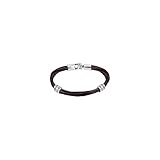 Pulsera de cuero para hombro y mujer con arandelas decorativas y cierre bañados en plata.