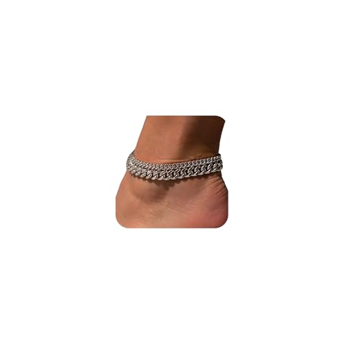 Image of Tewiky Chunky Ankle Bracelets for Women,Dainty Layered Waterproof Anklet for Women Adjustable Cuban Set Stackable Cute Summer Beach Jewelry Gift