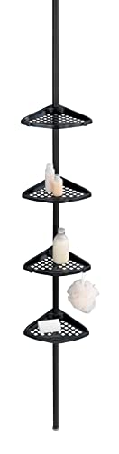 Wenko Étagère de douche télescopique à hauteur réglable Opale Noir, 19,5 x 85-250 x 26 cm