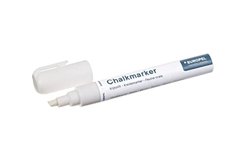 EUROPEL Kreidemarker Weiß 6 mm Flüssigkreide Stift mit Rund & Keilspitze, wasserbasiert abwischbar, für Glas Fenster Tafel Menüboards – Profi Qualität für Gastronomie & Business