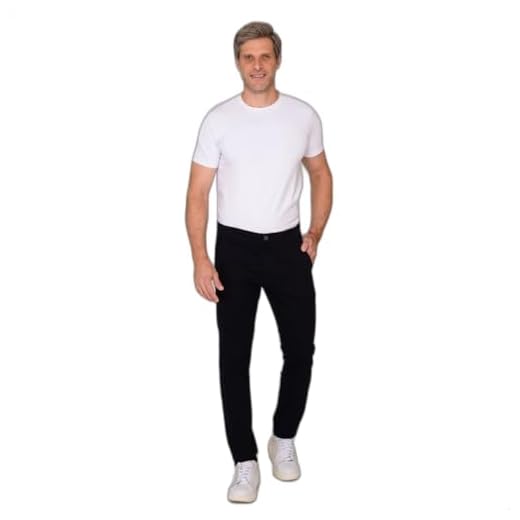 Calça Slim Masculina Sarja Chino Com Elastano Bolso Faca Esporte Fino Casual Trabalho Escritório Tradicional Reforçada (BR, Numérico, 38, Slim, Regular, Calça Preta)