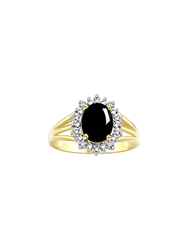 Image of Rylos Women's Yellow Gold Plated Silver Princess Diana Ring & Pendant Set. Gemstone & Diamonds, 9X7MM Birthstone. Matching Friendship Jewelry, Sizes 5-10.