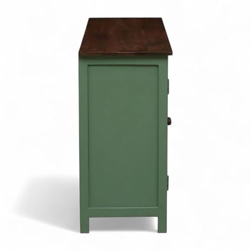Image of Madrid 4-Door Cane Sideboard Solid Wood Cabinet in Olive Green & Off-White with Scratch-Resistant Top | Ideal for Crockery & Kitchen Storage