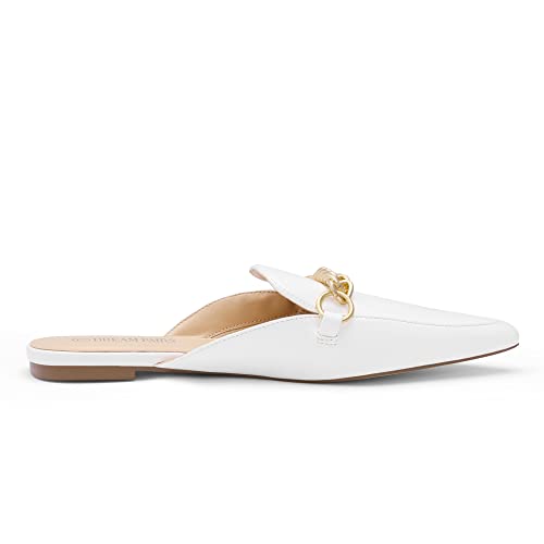 Dream Pairs Womens Flat Mules Buckle Pointed Toe Backless Slip On Slides Loafer Shoes, White-1-8 (Dml211) #TOP4