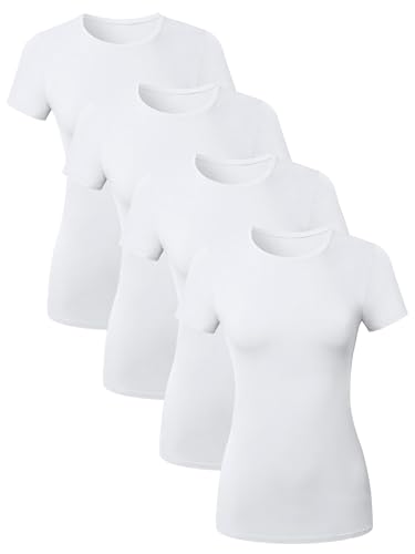 Cotton Crew Neck T Shirts for Women Short Sleeve Tshirt Basic Tees Crewneck Womens Tops Undershirt Multipack