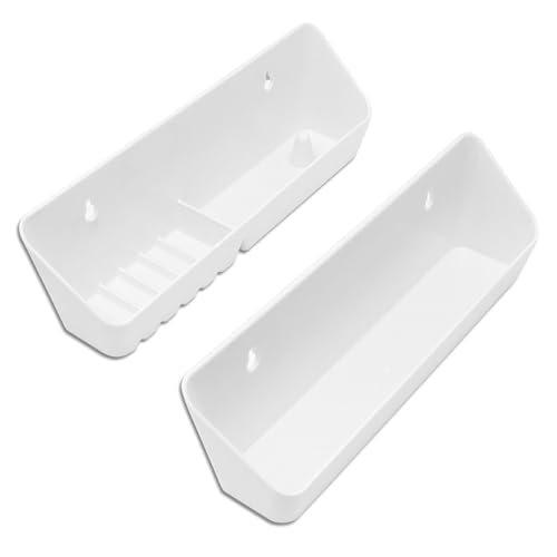 Baudelun 14 inch Tip Out Sink Tray, 2 Pack Molded Sink Front Tip-Out Trays with Mounting Screws, Pull Out Shelf Home White Organizer, White (14 inch)