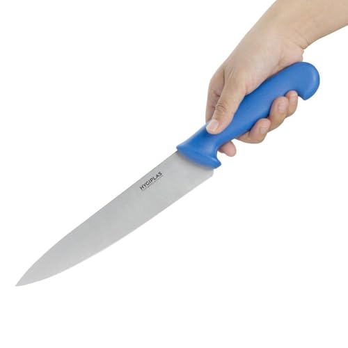 Hygiplas Kochmesser 21.8 cm/ 8.5 inch Klinge, Blau, Gewicht: 160 Gramm, Edelstahl, Farbcodierter Griff - Blau für rohen Fisch… – Ansicht 2