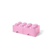 LEGO Brick Drawer, 8 Knobs, 2 Drawers, Stackable Storage Box, Light Pink