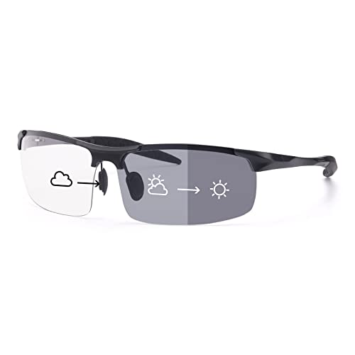 TJUTR Men's Photochromic Sunglasses Polarized for Driving Rectangular Metal Frame Sunglasses Cycling Glasses with UV400 Protection