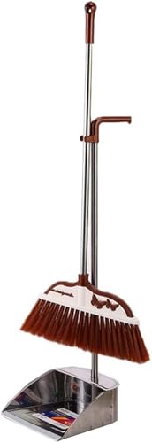 CRPPSYYR Juego de Escoba y Recogedor con Mango Largo, Juego de Escoba y Recogedor para El Hogar, Recogedor Vertical, Escobas para Habitación, Cocina, Oficina, Vestíbulo, Uso de Limpieza,Brown