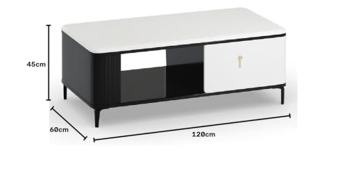 Image of Royaloak Milan Italian Marble Center Table | Italian Art | Metal Legs | Bottom Shelf | High Gloss Reflective Finish | Telescopic Channel | Drawer | Center Table for Living Room