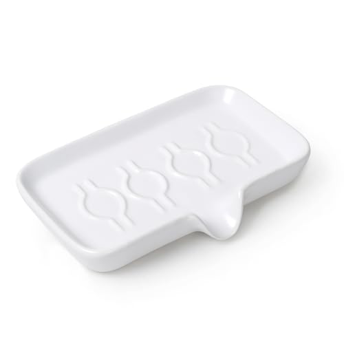 Soap Dish, Ceramic Bar Soap Holder with Self Draining Design, White Soap Dish with Drainage for Bathroom Sink, Shower, or Kitchen Countertop – ANTIS'S HOME Rectangle - White