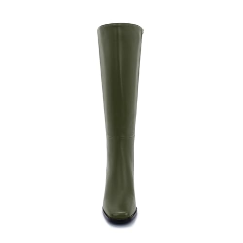 Image of Knee High Boots for Women - Wide Calf Boots with Zipper, Square Toe Tall Leather Boots, Chunky Heel Fashion Long Boots