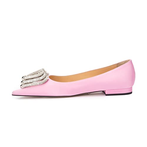 Arqa Triple Rhinestone Heart Patent Leather Ballet Flats Slip-on Pointed Toe Low Heels for Women4