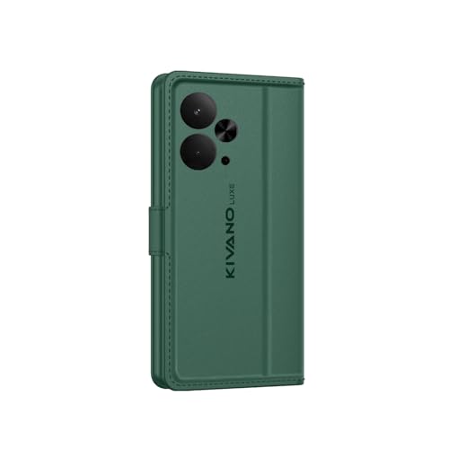 Image of KIVANO LUXE Compatible for Realme 14T 5G Luxury Handmade Leather Magnetic Flip Folio Case | Card Holder & Kickstand | Slim Protective Cover | Unisex - Green