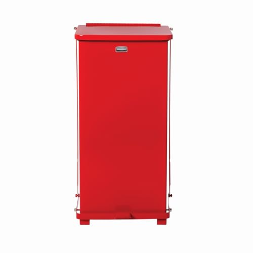 Image of Rubbermaid Commercial Products Defenders Biohazard Steel Trash Can Step-On 13 GAL Red Hospital /Doctor's Office /Healthcare Facilities