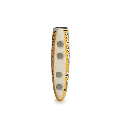 Image of ExclusiveLane 'Mughal Heaven' Ceramic Handpainted Magnetic Planters Pot for Fridge Refrigerator Magnet Planter for Home & Kitchen(Light Yellow & Enamel White, 1.9 x 1.5 x 7.2 Inch, 1 Piece),EL-021-225