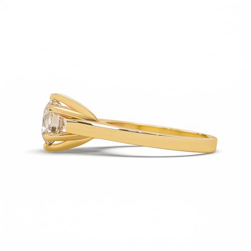 Image of 2 Ct. Certified Moissanite Tiffany Inspired Round Solitaire Ring for Women & Men, 925 Sterling Silver, 18k Gold Plated, Cathedral Set 6 Claw Design, Luxury Gift for Her