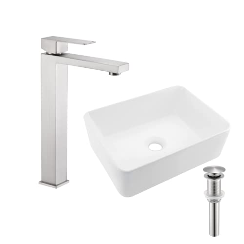 Kes Rectangle Bathroom Sink With Bathroom Sink Drain & Bathroom Faucet, Bvs110S40+S2008D-Bn+L3156Blf-Bs #TOP6