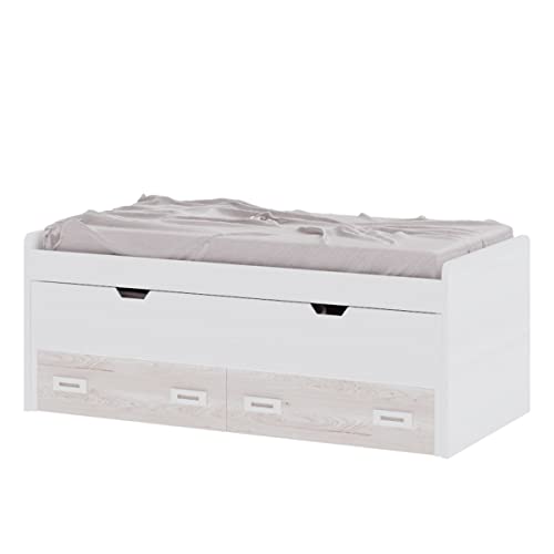 MUËBLAM Cama Nido Habitación Juvenil con 2 cajones | Camas de 105 cm y de 90 cm, Nieve, Artic