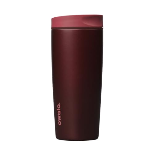 Image of Owala SmoothSip Slider Insulated Stainless Steel Coffee Tumbler, Reusable Iced Coffee Cup, Hot Coffee Travel Mug, BPA Free 20 oz, Black Cherry