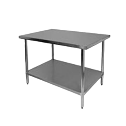 FSE SLWT43072F Work Table, 30" x 72" x 35", 18 gauge/430 Stainless Steel Flat top, Turn-Down Edges, Galvanized Steel Adjustable undershelf & Legs, 1" Adjustable Plastic Bullet feet, KD, NSF