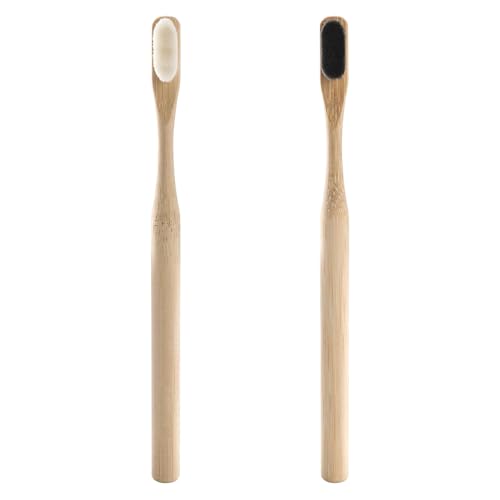 Juego de 2 cepillos de dientes de bambú, cepillos de dientes de cerdas suaves de bambú, cepillos de dientes micro nano de bambú suave ecológico fuerte capacidad de limpieza para la familia niños y
