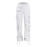 Cargo Pants Women Tactical Baggy Hiking Cargo Pants with 9 Pockets Cotton Military Casual Army Combat Work Pants,White L