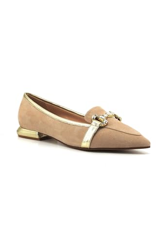 Mocassin en Cuir Daim CAFèNOIR Chaussure Femme Chic C1ED5002 Mors Strass
