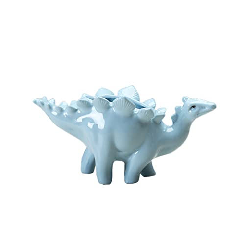 Porgeel Macetas de Dibujos Animados Flor Dinosaurio Azul cerámica Multiusos Bonita decoración navideña para el hogar y la Oficina