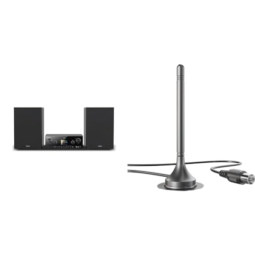 Grundig GHF1030 CMS 5000 BT DAB+ Web Micro HiFi-Anlage (2 x 50 Watt Ausgangsleistung, DAB+ (Digital Audio Broadcasting), 3-Wege-Lautsprechersystem), Schwarz & KabelDirekt - DVB-T2 HD/DVB-T Antenne