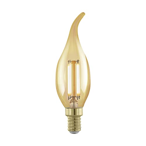 Eglo Dimmable E14 LED Edison lamp, golden vintage filament candle light bulb, retro lighting, 4 watt (equivalent to 28 watt)