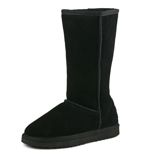 Image of AUSLAND Genuine Suede Women's Classic Snow Boots Waterproof Winter Boot, Black Tall Boots, 7 UK