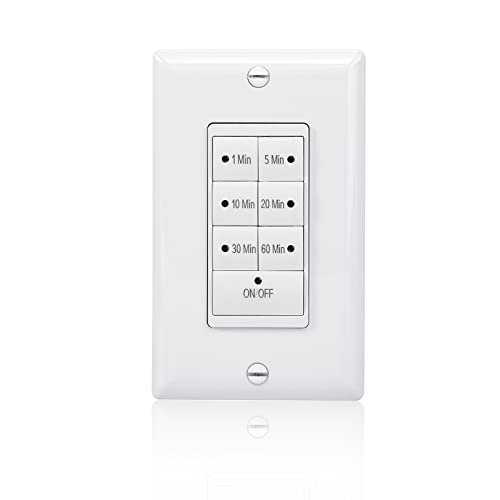 Ecoeler Wall Timer Switch, 15A Countdown Timer Switch With Push Button 1-5-10-20-30-60Mins, For Bathroom Fans, Heaters, Lights, Led Indicator, Neutral Wire Required, Ul Listed, White #TOP23