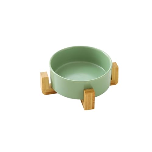 猫用食器台陶器ボウル2口天然木製スタンド傾斜設計首の負担軽減滑り止め食べこぼし防止丸洗いコネコ餌台水飲みセット (小さなペットボウル+単一の木製フレーム(緑を塗る))