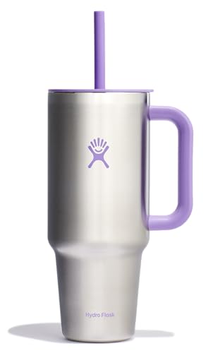 Image of Hydro Flask Travel Tumbler with Handle, Lid and Straw - Insulated Stainless Steel in 40 Oz Stainless Steel Violet