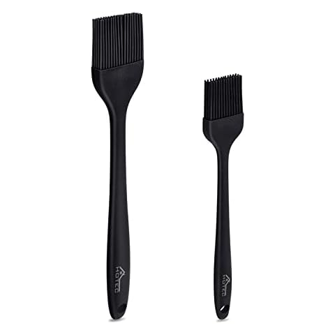 Hotec Backpinsel aus Silikon, hitzebeständig, zum Verteilen von Öl, Butter, Saucen, Marinaden, zum Grillen, Backen, Küche, Kochen, BPA-frei, spülmaschinenfest, 2er-Set, schwarz Cover