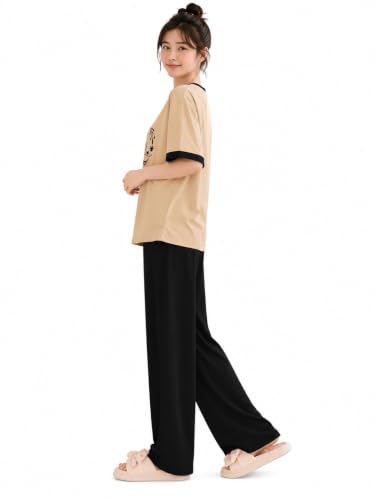 Image of KSHS Womens Korean Night Dress || Full Pyjama Set ||Korean Nightsuit || Women Nightwear ||Round Neck Half Sleeve Nightsuit || Loungewear || Everyday Nightdress Women's Pyjama Sets