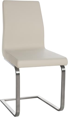 CLP Esszimmerstuhl Belfort, moderner Freischwinger mit hoher Rückenlehne, gepolsterter Sitzfläche, Edelstahlgestell, Farbe:Creme