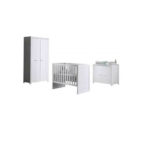 Vipack Ensemble Erik Blanc - Lit, Commode et Armoire 2P