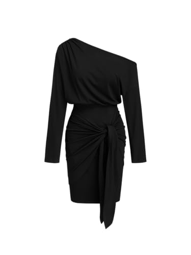 CIDER Off The Shoulder Dresses for Women One Shoulder Going Out Dress Tie Front Long Sleeve Dresses Fall Outfits